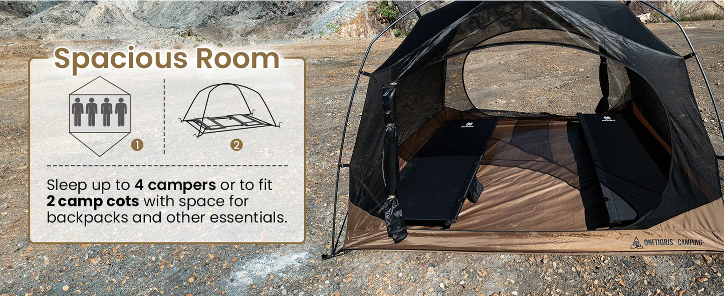 OneTigris JOVIAN Camping Tent 3-Season 4-Person Outdoor Backpacking Shelter With Tent Bottom Waterproof Floor Mat