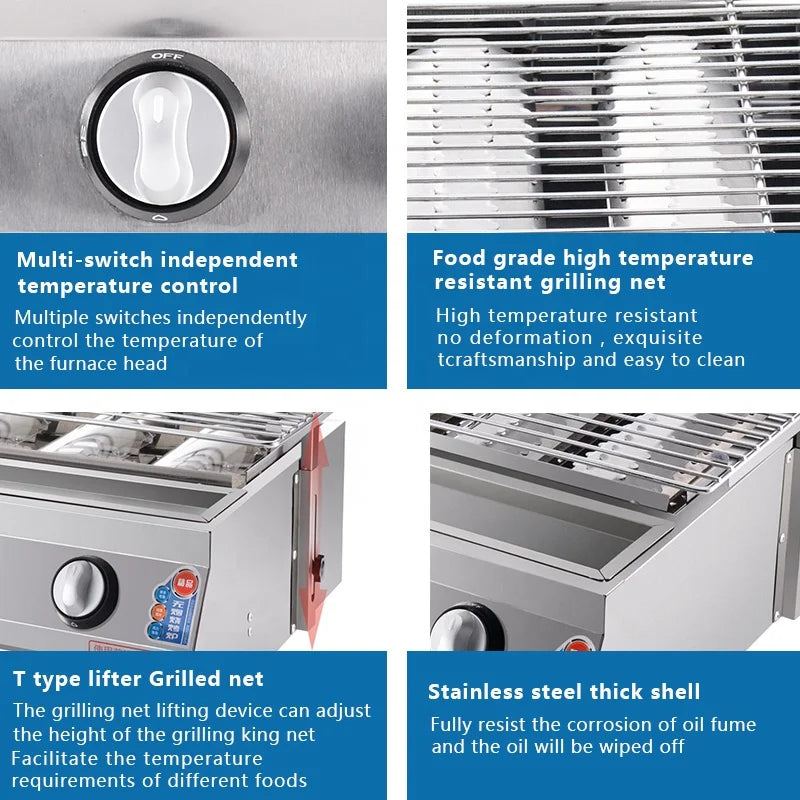 Supplier Stainless Steel Portable BBQ Gas Grill for Outdoor Camping and Restaurant Use