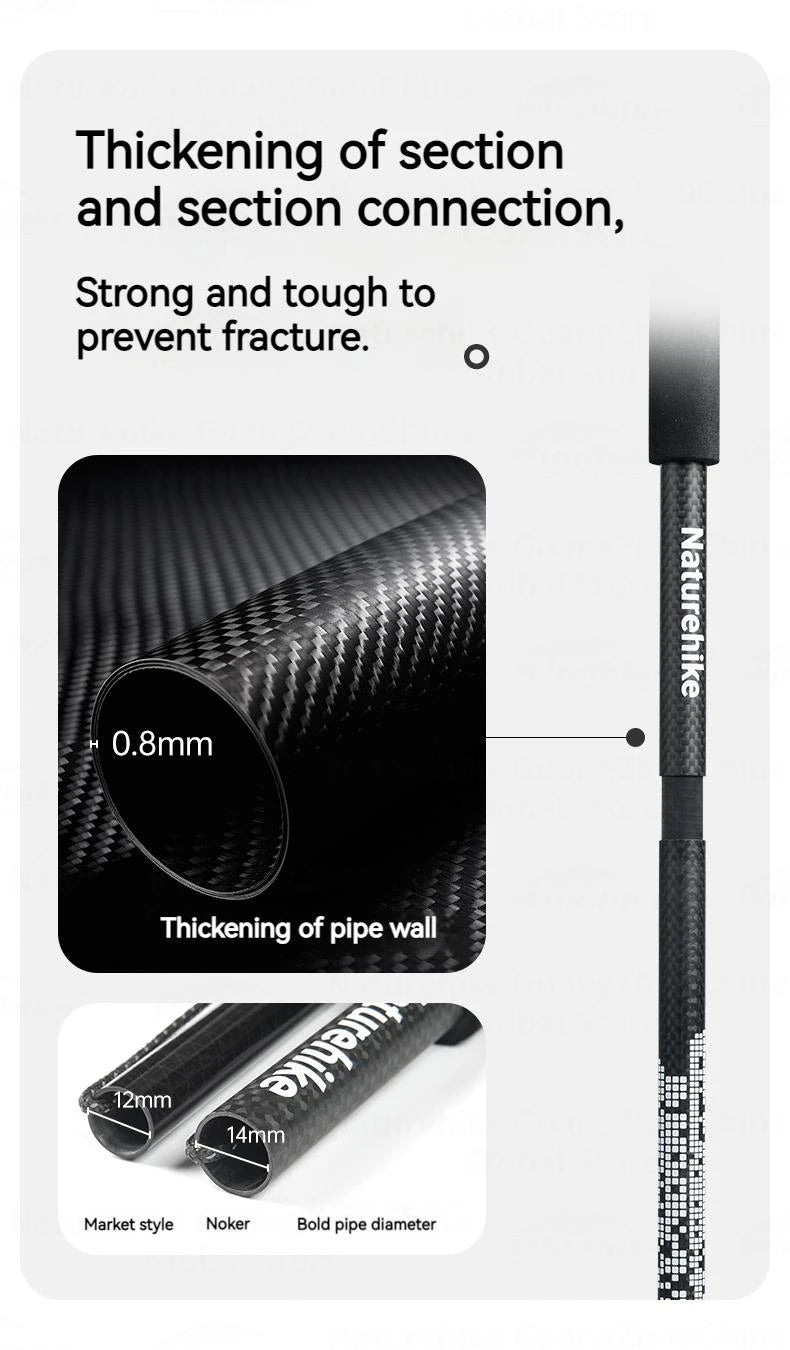 Naturehike 3K Carbon Fiber Collapsible Telescopic Sticks Trekking Pole Folding Portable Walking Stick Staff for Hiking Climbing