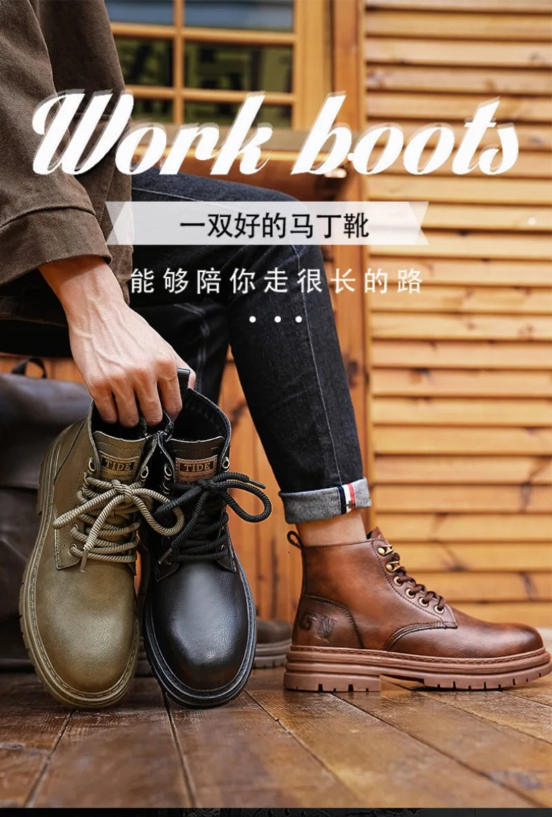Men's Boots Four Seasons Soft-sole Non-slip Casual Boot Fashion Outdoor Work Boots High Boot Classic Joker Youth Leather Boots