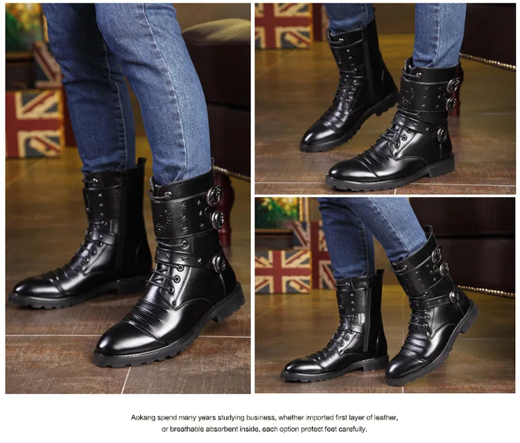 Men's boots winter warmth velvet function metal high-tube cycling boots height-increasing shoes motorcycle boots black 37-48