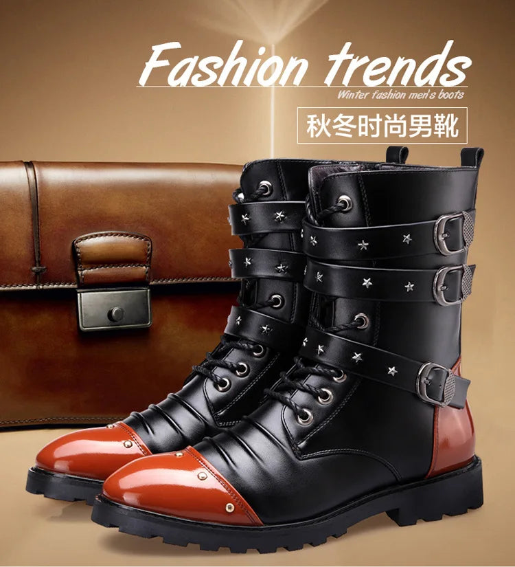 Men's boots winter warmth velvet function metal high-tube cycling boots height-increasing shoes motorcycle boots black 37-48