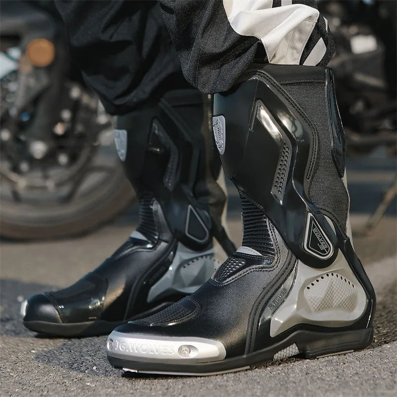 Professional Motorcycle Boots Anti-slip Mid-calf Long Ankle Off-road Racing Wear-resistant Motorcycle Rider Protective Shoes