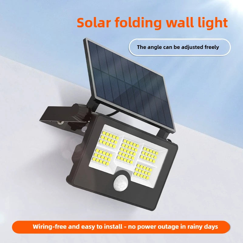 Solar Light Outdoor Foldable Floodlight Waterproof Spotlight Wall Human Body Sensor Lamp for Garden and Courtyard Lighting