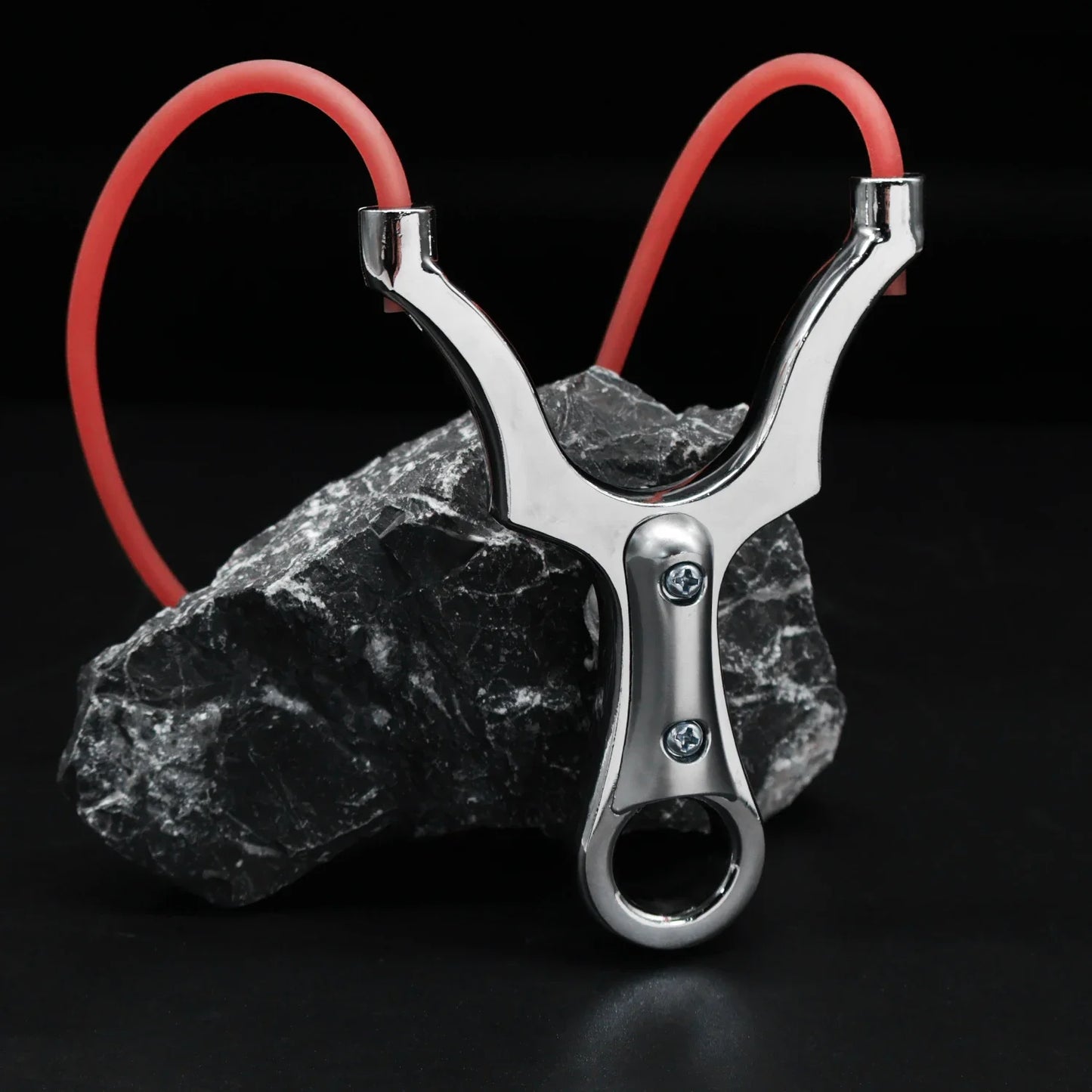 Silver Zinc Alloy Metal Slingshot High-quality Round Tube Rubber Band Elastic Launcher High-power Hunting Shooting Slingshot