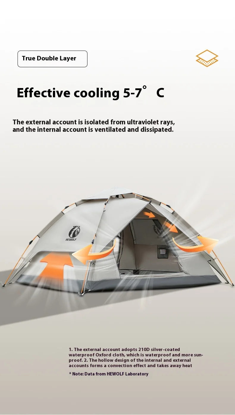 HeWolf Outdoor Double-layer Silver-coated Picnic Tent Automatic Folding Portable Waterproof Sunscreen Quick-Open Camping Tent