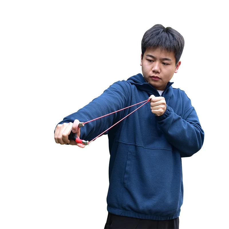 New Style Stainless Steel Powerful Slingshot with Tube Rubber Band Mud Balls Slingshot Catapult Bag for Hunting Outdoor