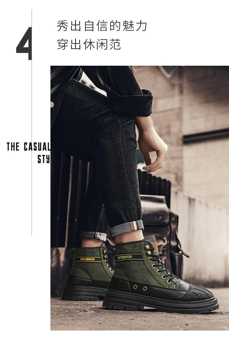 Luxury Men's High Top Ankle Boots Winter Motorcycle Boots Men Platform Safety Shoes Sneakers Work Boots for Men Tooling Booties