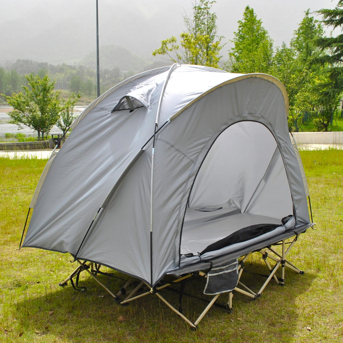 Off-Ground 3 Person Camping Fishing Tent with Double Mesh Doors - Insect Blocking, Durable Design, Easy Setup,Excluding bed