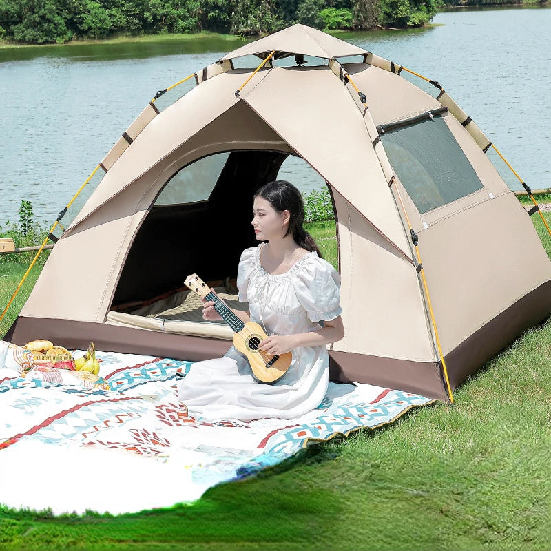 2 3 4 Person Outdoor Camping Family Automatic Waterproof Quick Opening Tent Mosquito Proof Party Portable Beach Hiking Cycling