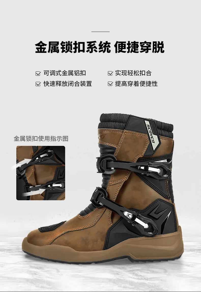 Scoyco Motorcycle Boots Wear-resistant Men's Biker Boots Anti-slip Motorcycle Boots Enduro Waterproof Leather Motocross Boots