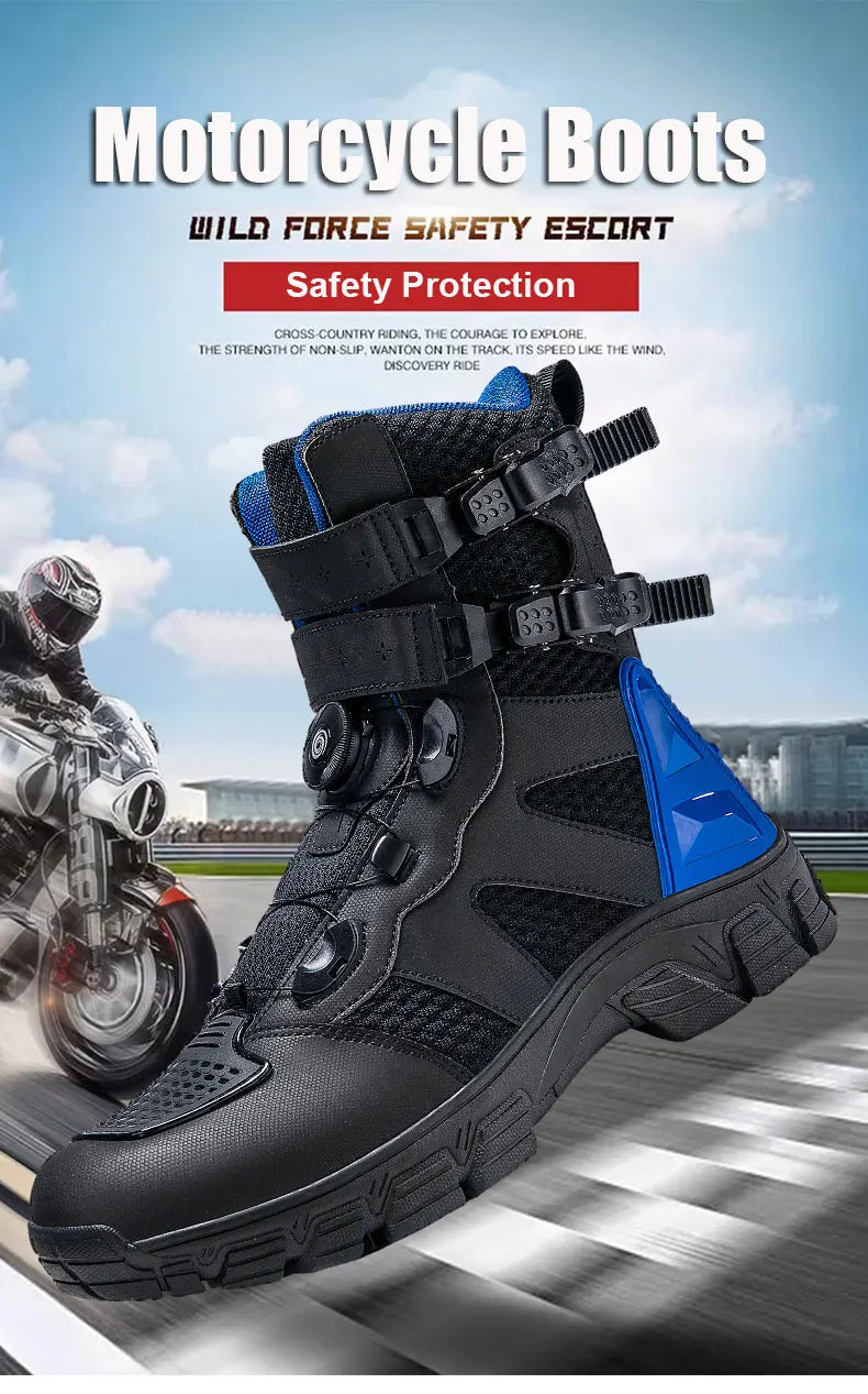 Men's Motorcycle Boots High Quality Breathable Motocross Shoes TPU Protective Men Motorcycle Shoes Non-slip Motos Riding Boot