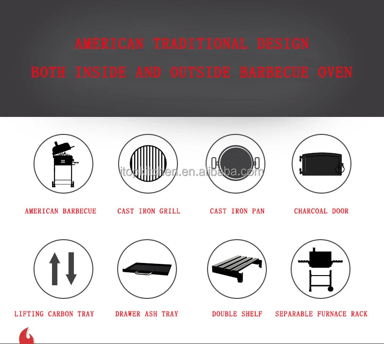 IT-7010 Outdoor Commercial Charcoal Rotisserie Rotating BBQ Grill Cast Iron Barbecue Bbq Charcoal Smokers Grill