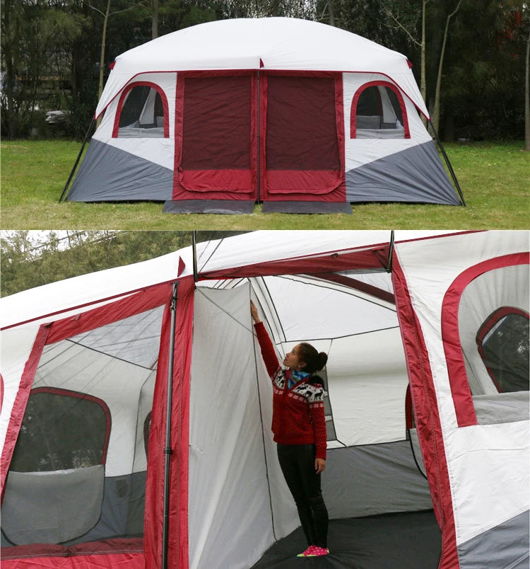 Custom China Travel 4 Season La Tente 2 Rooms Camping Tents 12 Persons Waterproof Outdoor Family Big Camping Tent for 12 Persons