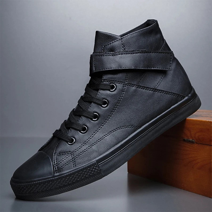 Ankle Boots Men Black PU Leather Shoes Autumn Winter Comfortable Platform Casual Shoes High-top 2022 Fashion Leahter Boots Man