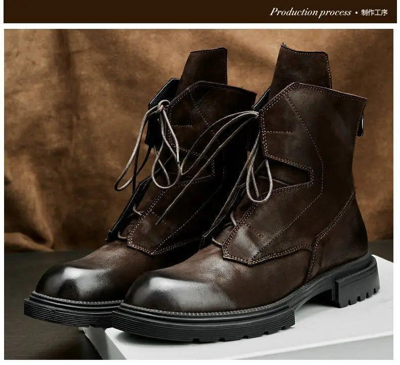 Motorcycle Riding Boots Genuine Leather British Leather Boots High Top Shoes Handmade Retro Men Leather Work Boot