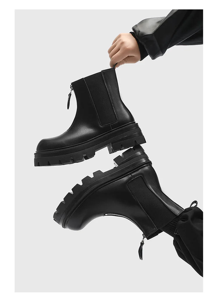 Autumn Winter Chelsea Platform Increase boots Men's Japan Korean Fashion Boots British High Top Black Motorcycle Men's Shoes