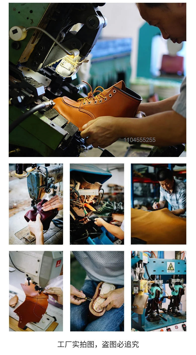 Motorcycle Boots Men Leather Shoes Vintage Cowhide Desert Boots Non-Slip Casual Motorcycle Shoes Retro Ankle Boots