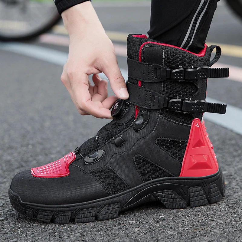 Men's Motorcycle Boots High Quality Breathable Motocross Shoes TPU Protective Men Motorcycle Shoes Non-slip Motos Riding Boot