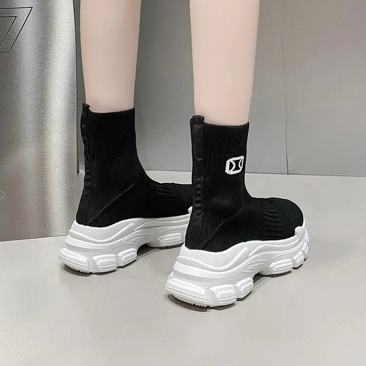 Women's Breathable 2025 Summer Autumn New Style Internet Hot Super Hot Knitted High-Top Casual Athletic Stretch Socks Boots