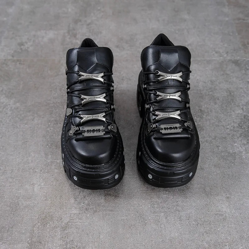 2025 New Black Dad Shoes 8cm Platform Women's Heavy Metal Personality Goth Punk Boots Men