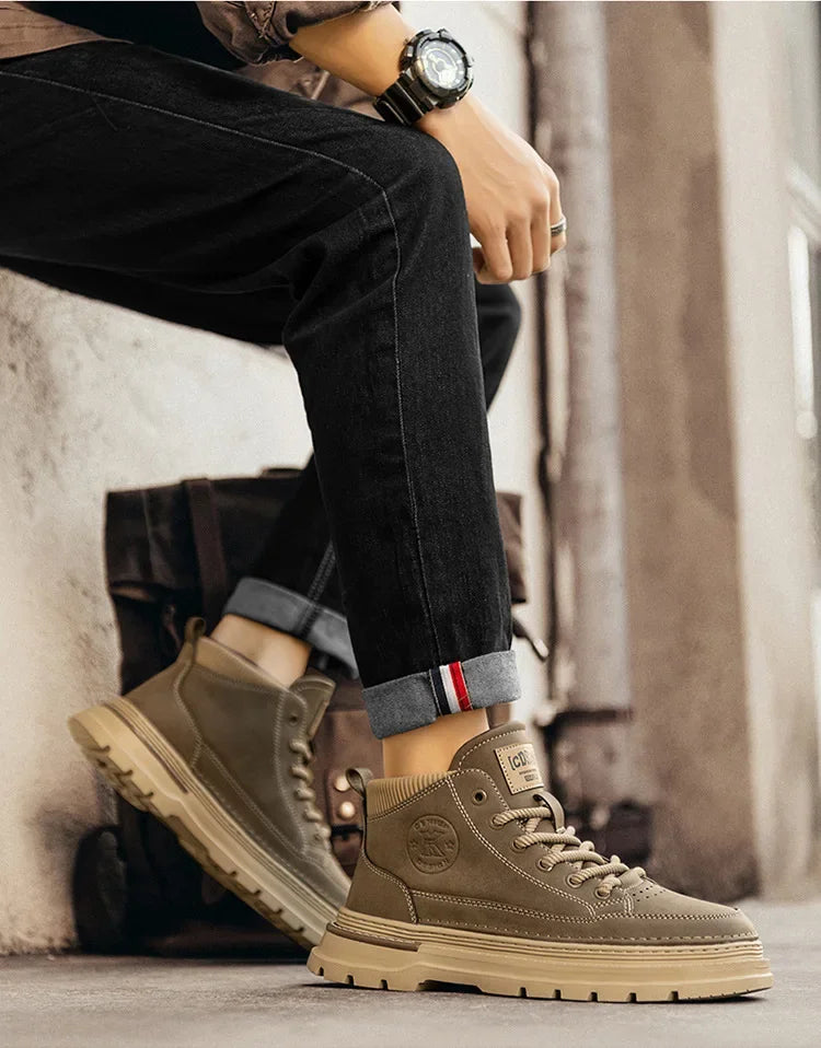 Men Ankle Boots Retro British High-top Men Boots Stylish Luxury High-top High Quality Leather Shoes Outdoor Men Motorcycle Shoes