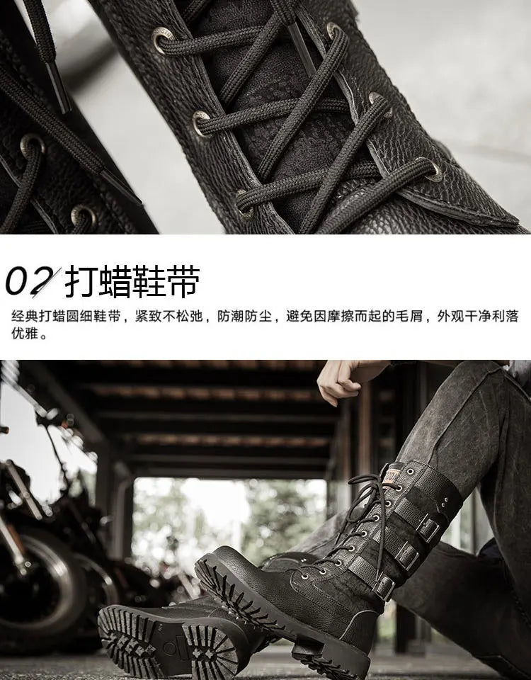 Men's Cowboy Boots High Top Inner Heightening Shoes High Breathable Boots Plus Size Shoes Casual Sneakers Motorcycle Boots
