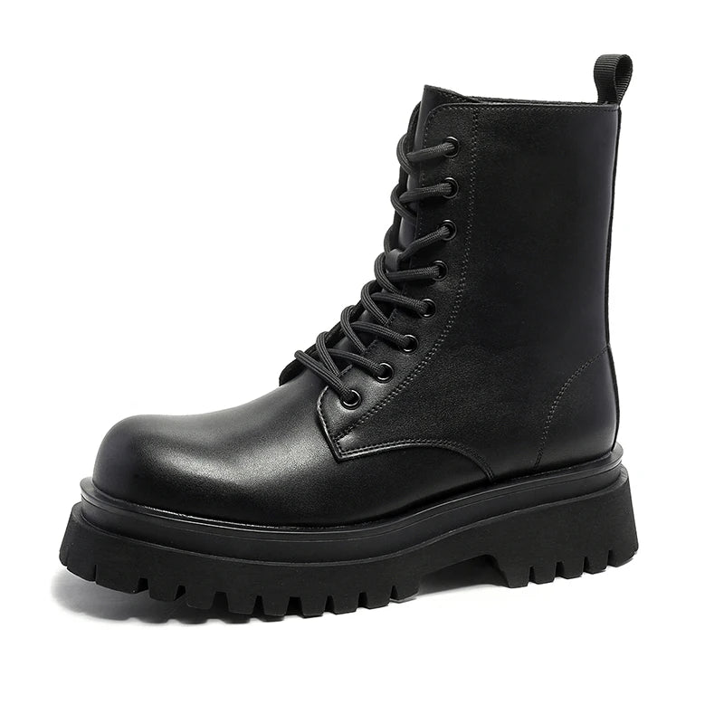 British style men luxury fashion platform boots lace-up genuine leather shoes cowboy chunky boot handsome high motorcycle botas