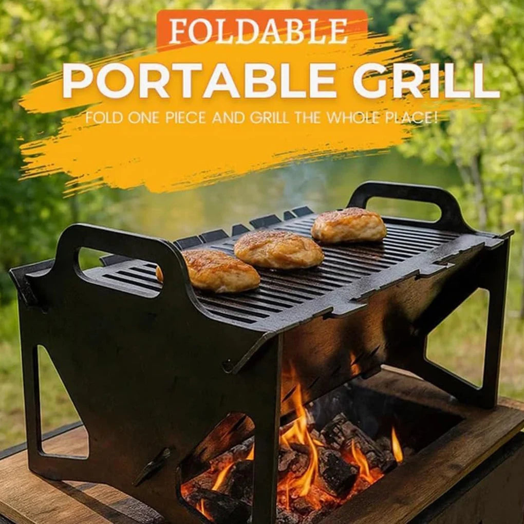1PC Compact Outdoor Grill Foldable Slot Grill Portable Slot Grill Collapsible BBQ Tool-free Setup Lightweight Steel for Camping