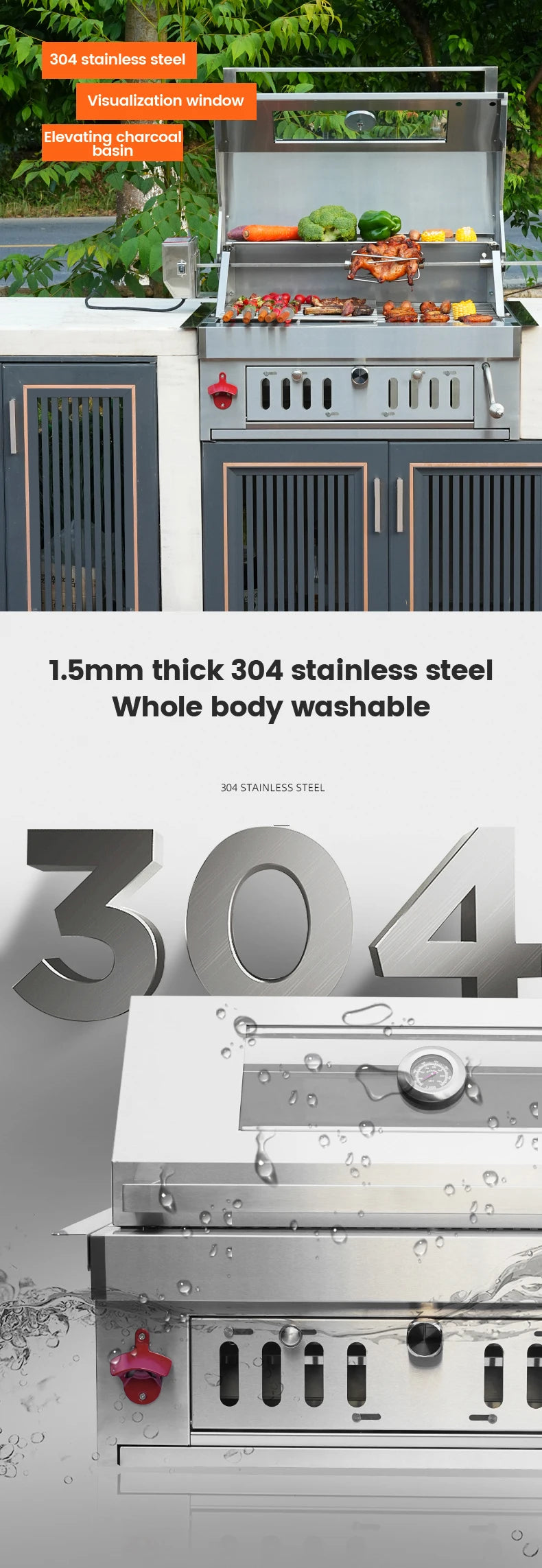 New Arrival Outdoor Party Professional Stainless Steel Built-In BBQ Charcoal Grill