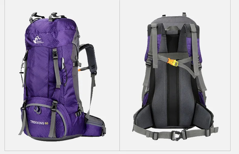 60L Camping Hiking Backpacks Men Outdoor Tourist Backpacks Nylon Sport Bag for Climbing Travelling with Rain Cover Free Knight