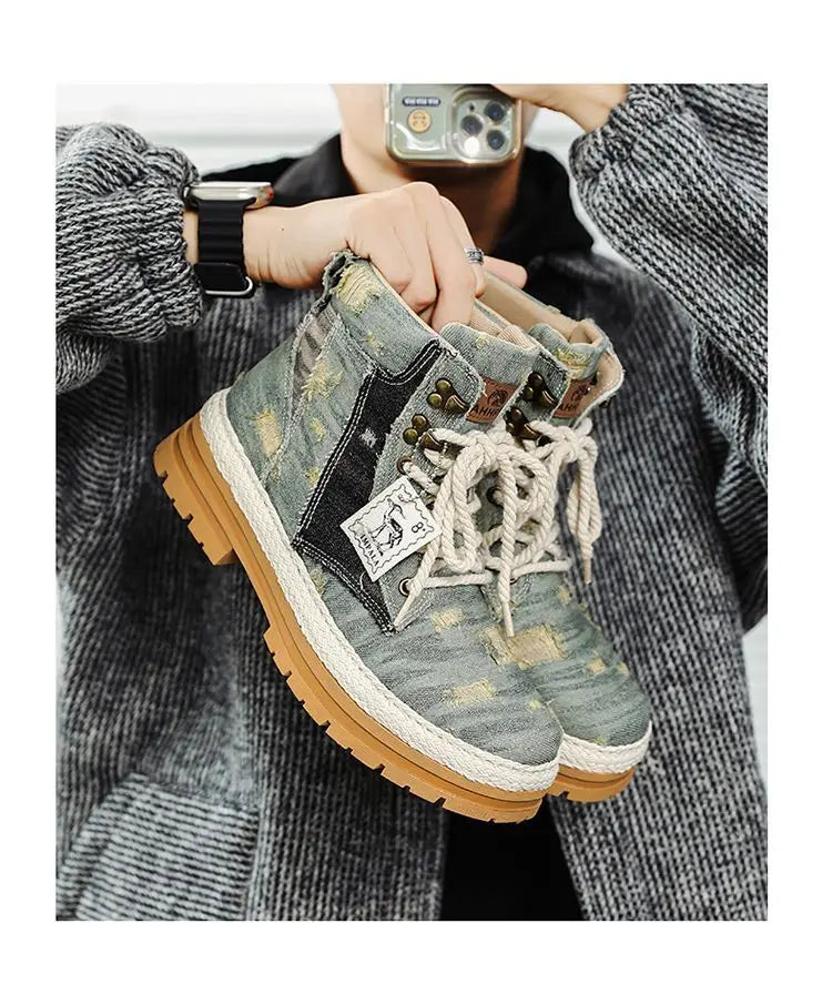 Motorcycle Riding Shoes Casual Commuter Boots Protective Fall Resistant Wear Boots Four Seasons Riding Shoes Denim Casual Shoes
