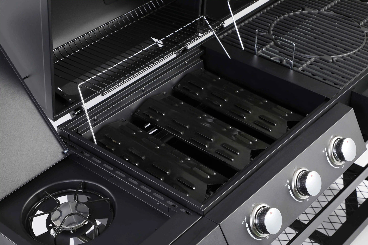 Grill Burner Gas & Charcoal Outdoor with Side Smoker Coated Finish for Family Gatherings