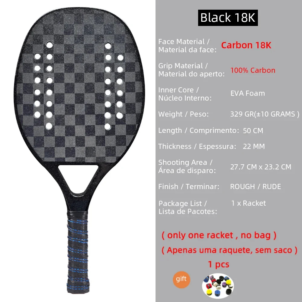 New 18K 12K 3K Full Carbon and Glass Fiber Beach Tennis Racket Matte Face Tennis Racquet