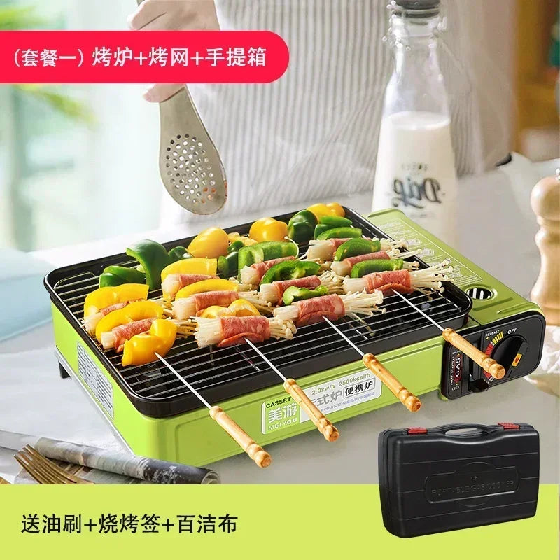 Portable Barbecue Stove, Smokeless Grill, Dual-Purpose Gas Oven for Outdoor Use, Compact Cooking Unit, Korean Style