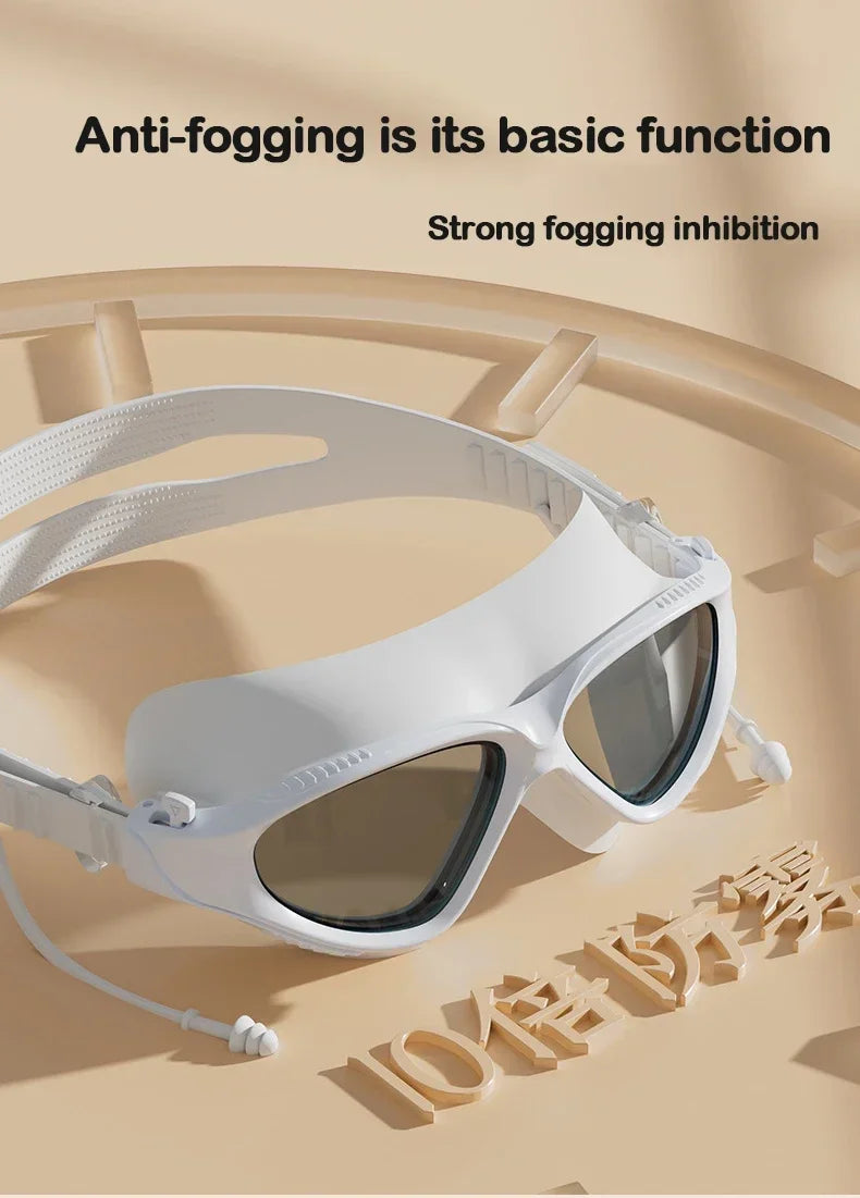 Big Frame Professional HD Anti-fog Silicone Swimming Goggles Adults With Earplugs Swim Glasses Men Women Goggles