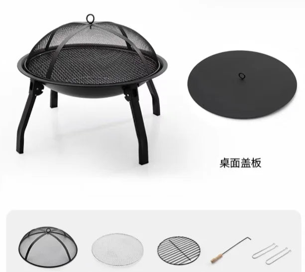 55cm Folding Portable Barbecue Charcoal Grill Outdoor Round Brazier Tea Heating Stove BBQ Desk Tabletop Carbon Bonfire
