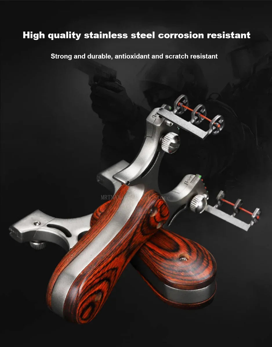 Outdoor Hunting Stainless Steel Wooden Handle Shooting Slingshot Traditional Rubber Band Catapult Slingshot Adult Shooting Game