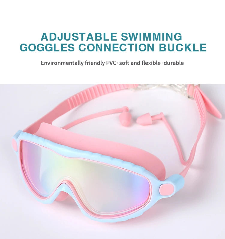 Kids Swimming Goggles for Boys & Girls (3-15 Years) - Big Frame HD View, Anti-Fog, No-Leak, Comfortable Silicone Swim Goggles
