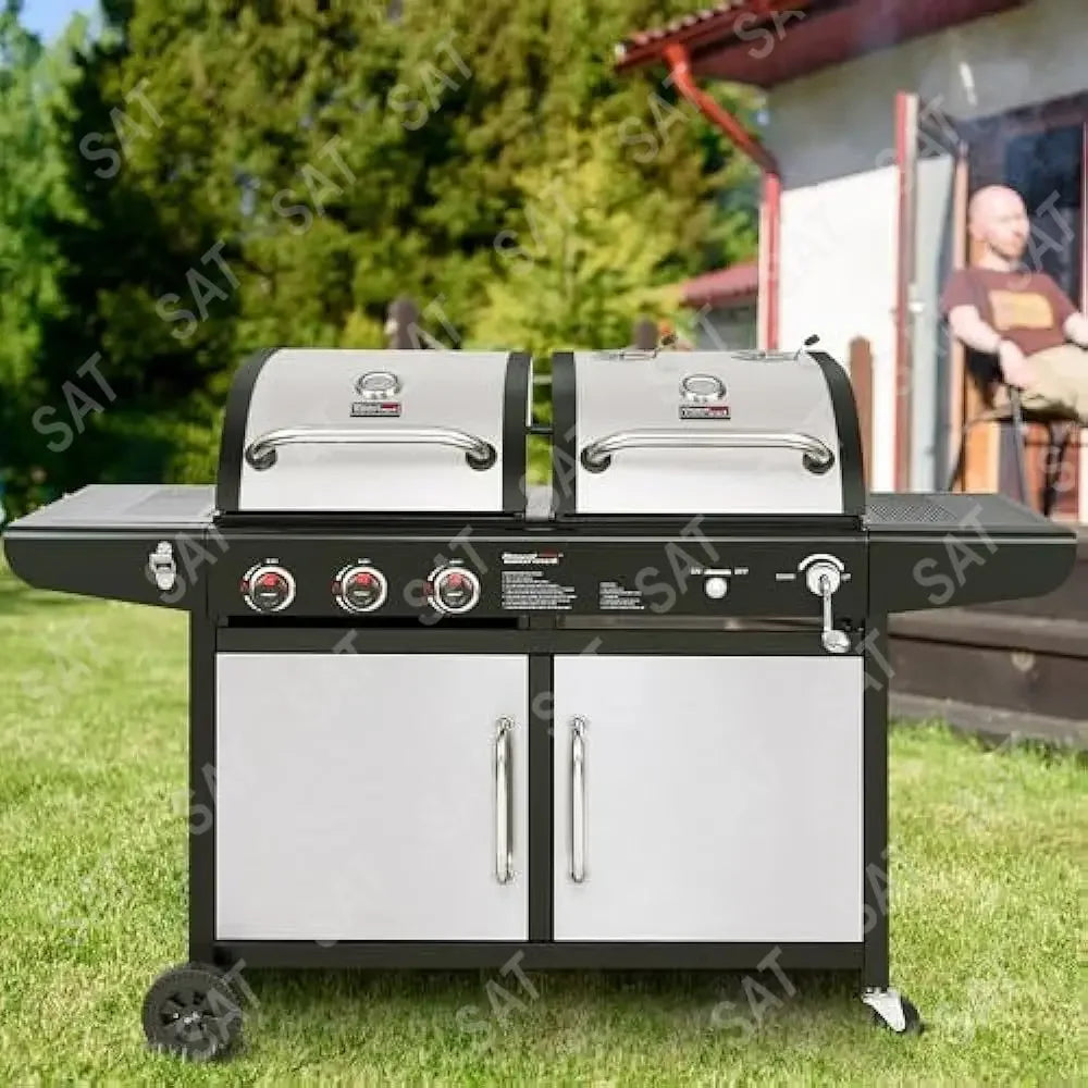 %a 3-Burner 25,500-BTU Dual Fuel Gas and Charcoal Grill Combo, Cabinet Style, Outdoor BBQ Garden Barbecue Cooking, BBQ Grills