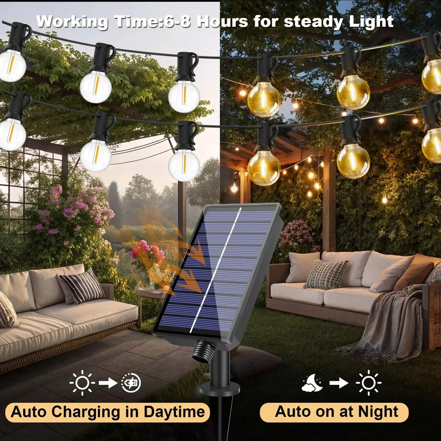 Outdoor Solar LED Garland Waterproof String Lights with Digital Display Remote Control 25-98ft Decorative Garden Lighting