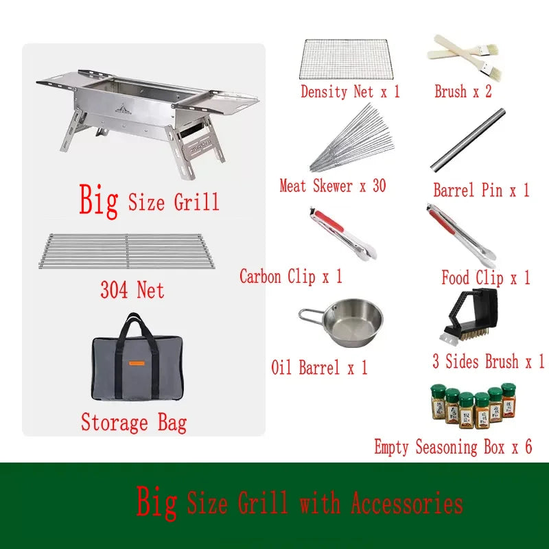 Portable Outdoor Folding BBQ Stainless Steel Charcoal Barbecue Grill for Camping and Picnics