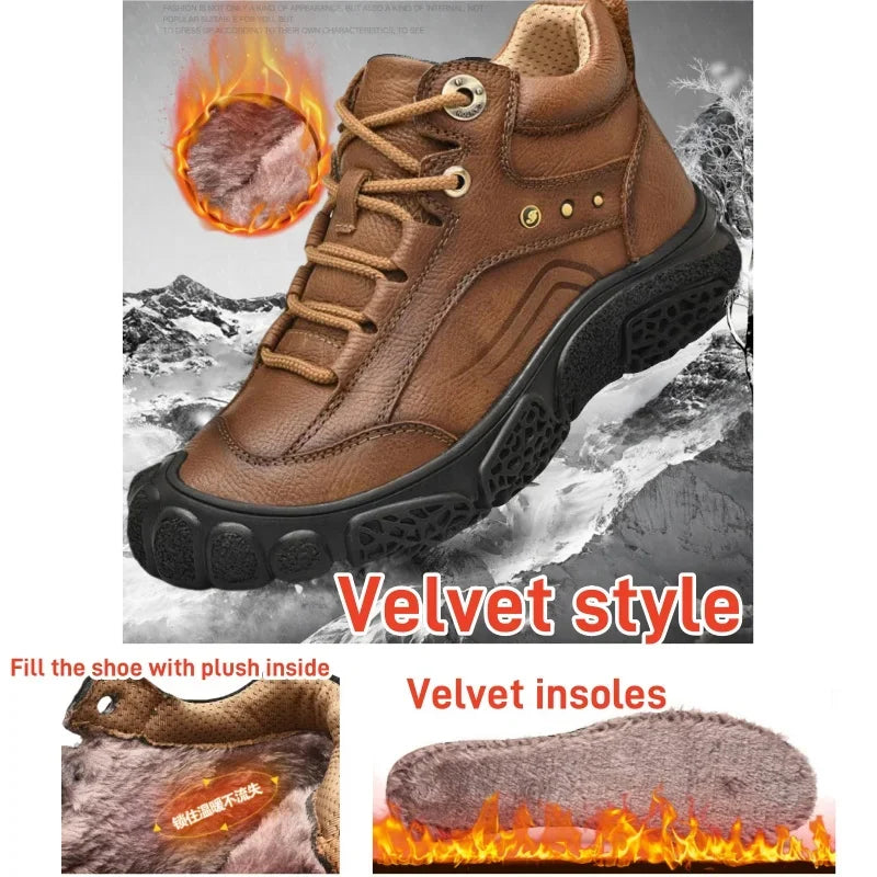 Motorcycle Riding Boots with Winter Velvet Style Warm Waterproof and Non Slip Outdoor Leisure Hiking Shoes Motorcycle Boots