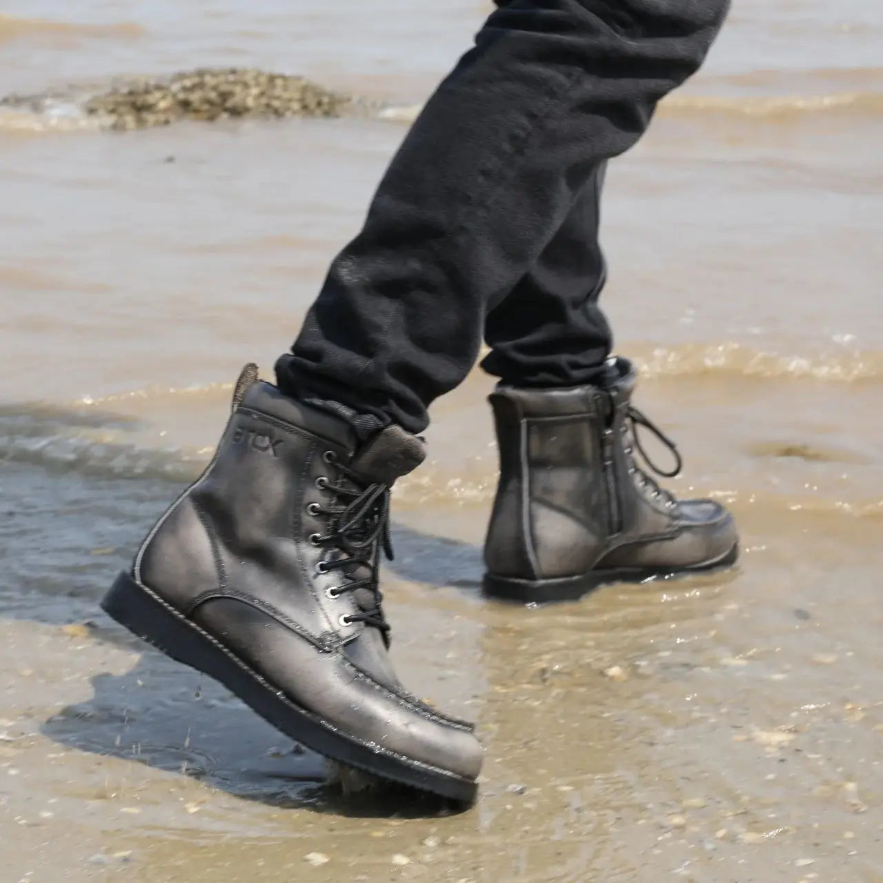 ARCX Men's Vintage Black Genuine Leather Motorcycle Racing Boots, Retro Style Riding Footwear for Men, Durable Cowhide Car Shoe