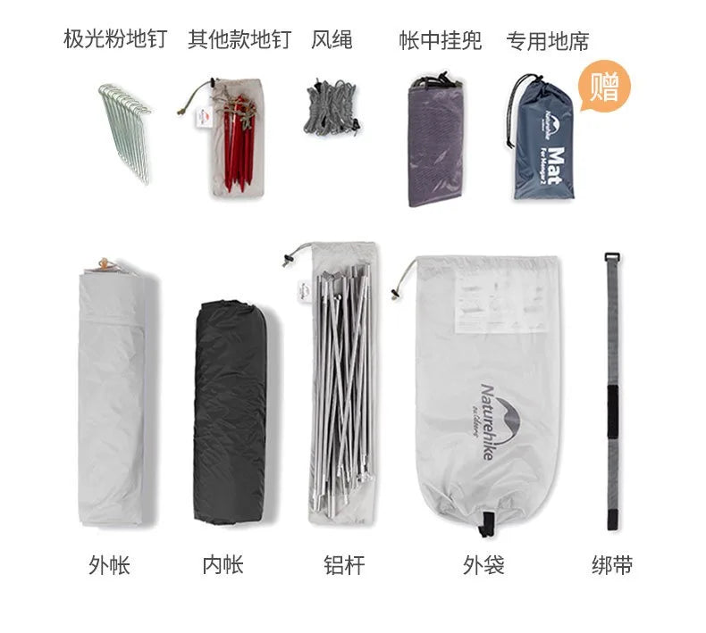 Naturehike-Mongar 2 Tent, Ultralight Double-Person Tent, Professional Outdoor Camping, Mountaineering, Windproof and Rainproof