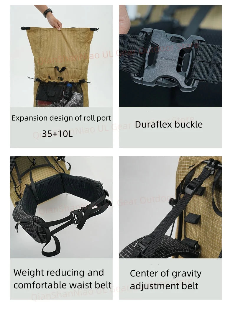 3F UL GEAR Tianshan ULTRA 200X Backpack 35+10L Outdoor Ultralight UHMWPE Bag Waterproof Tear Resistance Camping Hiking Pack 960g