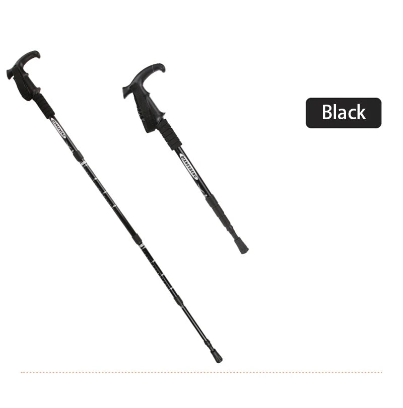 Four-section T-handle Trekking Pole Outdoor Travel Cane Climbing  Pole Aluminum Alloy Telescopic Pole Hiking Walking Stick