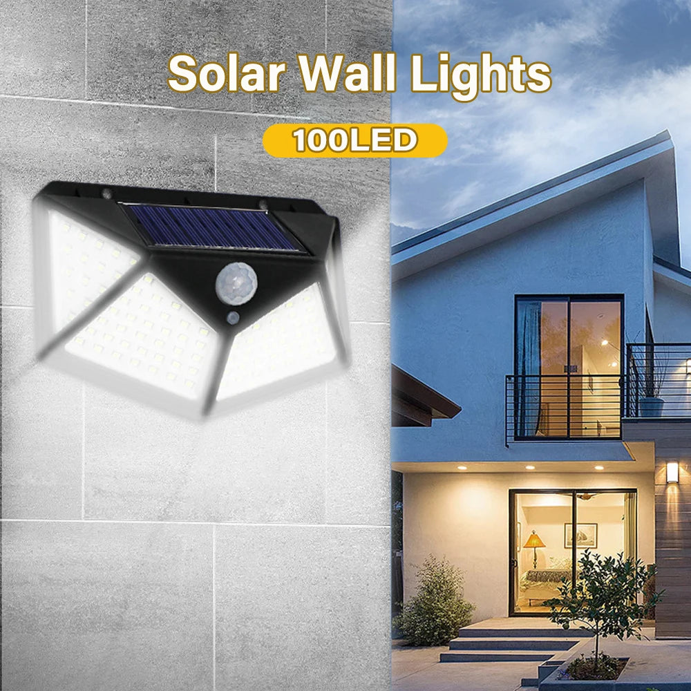100 LED Wall Lights Outdoor Solar Lamp PIR Motion Sensor Solar Powered Sunlight Street Light for Garden Decoration