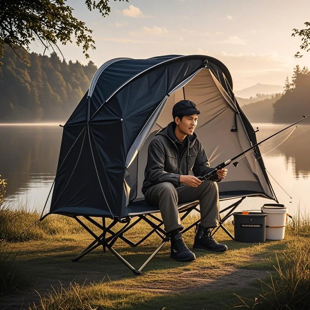 All-Season Camping Cot Tent 1-Person - Sturdy Cross-Braced Structure, for Fishing or Outdoor Activities,, Compact & Portable