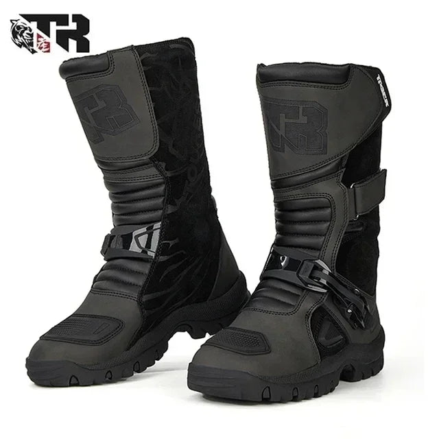 TIGER Retro Motorcycle Boot Cowhide ATV Riding Black Moto Bota Motocross Zapatilla Off-Road For KTM For BMW For Honda For Yamaha